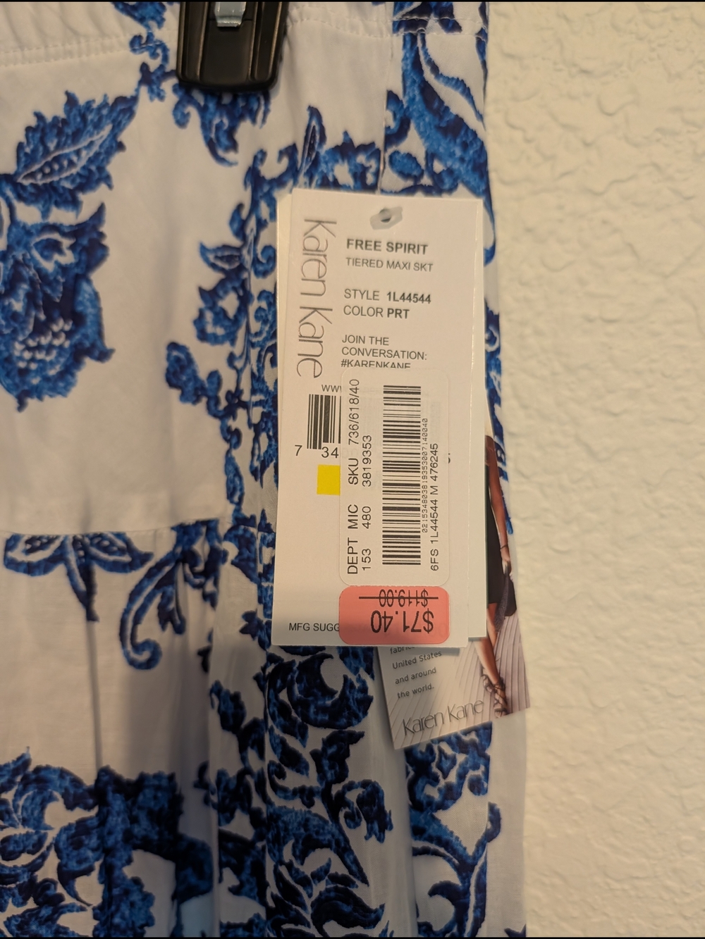 Karen Kane NWT White Blue Floral Maxi Skirt Medium M Boho Beach Travel Vacation - Picture 2 of 5